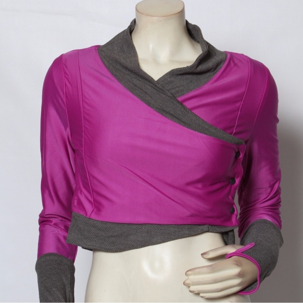 Stylish Pink and Gray Women's Wrap Top